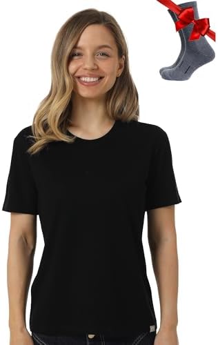 Merino.tech Damen T-Shirt aus 100% Merinowolle – Ideal für Sport und Wandern + OEKO-TEX Socken