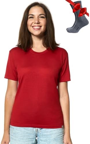 Merino.tech Damen T-Shirt aus 100% Merinowolle – Ideal für Sport und Wandern + OEKO-TEX Socken
