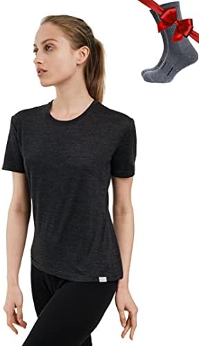 Merino.tech Damen T-Shirt aus 100% Merinowolle – Ideal für Sport und Wandern + OEKO-TEX Socken