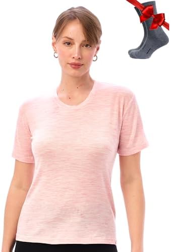 Merino.tech Damen T-Shirt aus 100% Merinowolle – Ideal für Sport und Wandern + OEKO-TEX Socken
