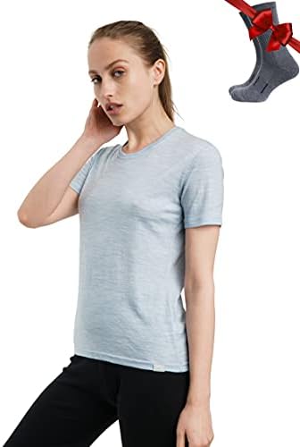 Merino.tech Damen T-Shirt aus 100% Merinowolle – Ideal für Sport und Wandern + OEKO-TEX Socken