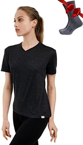 Merino.tech Damen T-Shirt aus 100% Merinowolle – Ideal für Sport und Wandern + OEKO-TEX Socken