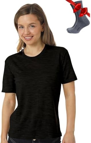 Merino.tech Damen T-Shirt aus 100% Merinowolle – Ideal für Sport und Wandern + OEKO-TEX Socken