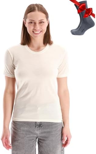 Merino.tech Damen T-Shirt aus 100% Merinowolle – Ideal für Sport und Wandern + OEKO-TEX Socken