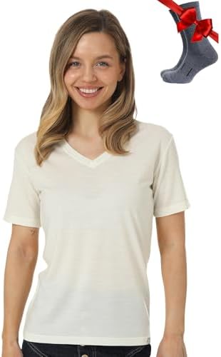 Merino.tech Damen T-Shirt aus 100% Merinowolle – Ideal für Sport und Wandern + OEKO-TEX Socken