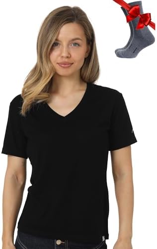 Merino.tech Damen T-Shirt aus 100% Merinowolle – Ideal für Sport und Wandern + OEKO-TEX Socken