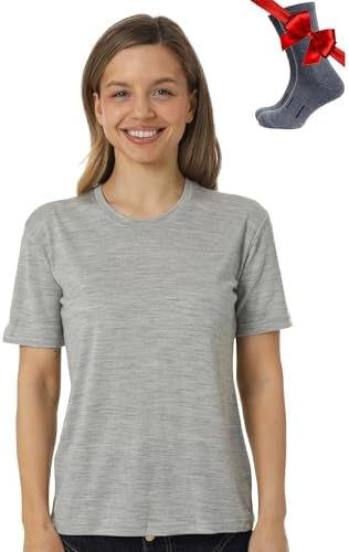 Merino.tech Damen T-Shirt aus 100% Merinowolle – Ideal für Sport und Wandern + OEKO-TEX Socken