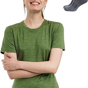 Merino.tech Damen T-Shirt aus 100% Merinowolle – Ideal für Sport und Wandern + OEKO-TEX Socken