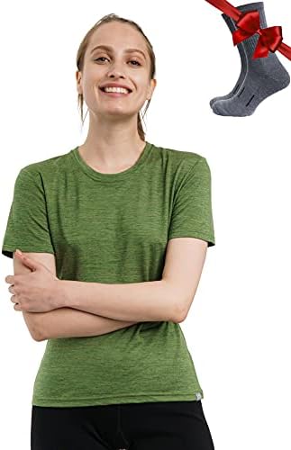 Merino.tech Damen T-Shirt aus 100% Merinowolle – Ideal für Sport und Wandern + OEKO-TEX Socken