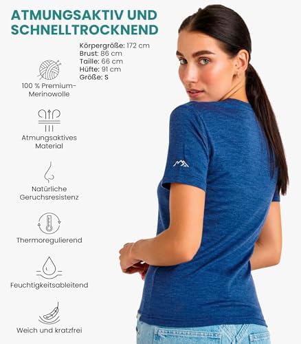 Merino.tech Damen T-Shirt aus 100% Merinowolle – Ideal für Sport und Wandern + OEKO-TEX Socken