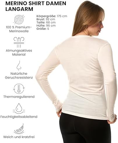 Merino.tech 100% Merino Langarmshirt Damen – Vielseitig für Alltag, Sport & Outdoor, OEKO-TEX STANDARD 100
