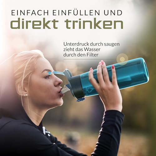 BERGKVIST® Outdoor Wasserfilterflasche OBSIDIAN 650ml mit Kompass - Ideal für Camping & Survival, sicheres Trinkwasser g