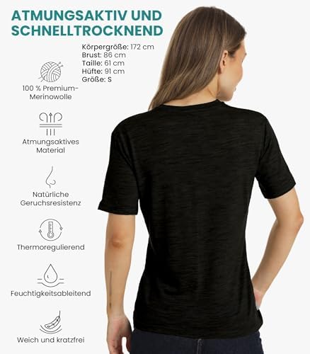 Merino.tech Damen T-Shirt aus 100% Merinowolle – Ideal für Sport und Wandern + OEKO-TEX Socken