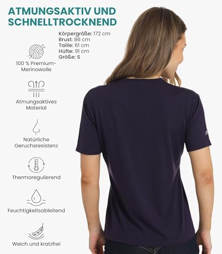 Merino.tech Damen T-Shirt aus 100% Merinowolle – Ideal für Sport und Wandern + OEKO-TEX Socken