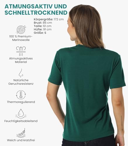 Merino.tech Damen T-Shirt aus 100% Merinowolle – Ideal für Sport und Wandern + OEKO-TEX Socken