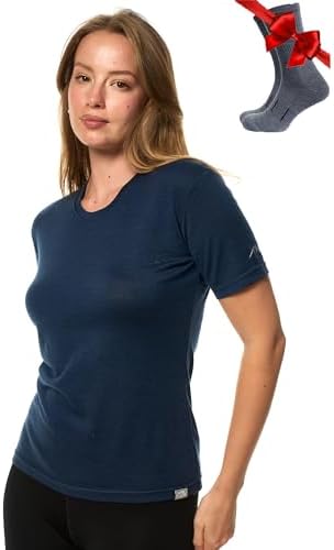 Merino.tech Damen T-Shirt aus 100% Merinowolle – Ideal für Sport und Wandern + OEKO-TEX Socken