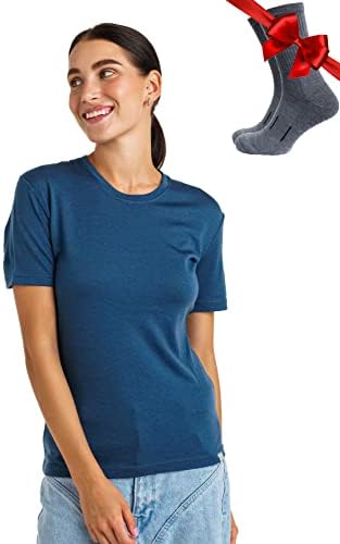 Merino.tech Damen T-Shirt aus 100% Merinowolle – Ideal für Sport und Wandern + OEKO-TEX Socken
