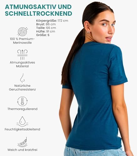 Merino.tech Damen T-Shirt aus 100% Merinowolle – Ideal für Sport und Wandern + OEKO-TEX Socken