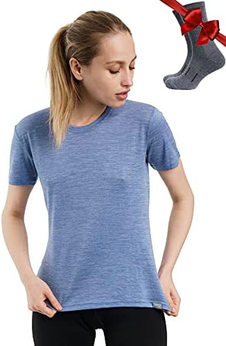Merino.tech Damen T-Shirt aus 100% Merinowolle – Ideal für Sport und Wandern + OEKO-TEX Socken