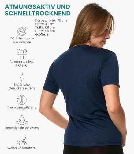 Merino.tech Damen T-Shirt aus 100% Merinowolle – Ideal für Sport und Wandern + OEKO-TEX Socken