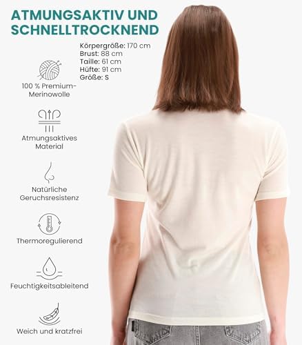 Merino.tech Damen T-Shirt aus 100% Merinowolle – Ideal für Sport und Wandern + OEKO-TEX Socken