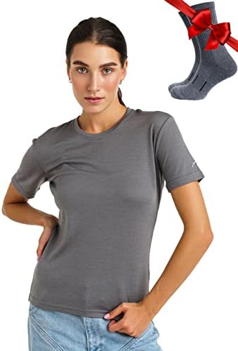 Merino.tech Damen T-Shirt aus 100% Merinowolle – Ideal für Sport und Wandern + OEKO-TEX Socken