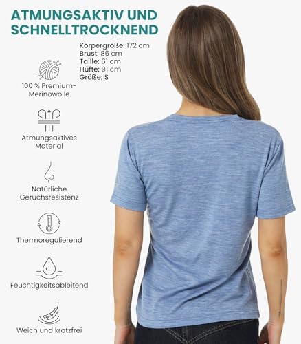 Merino.tech Damen T-Shirt aus 100% Merinowolle – Ideal für Sport und Wandern + OEKO-TEX Socken