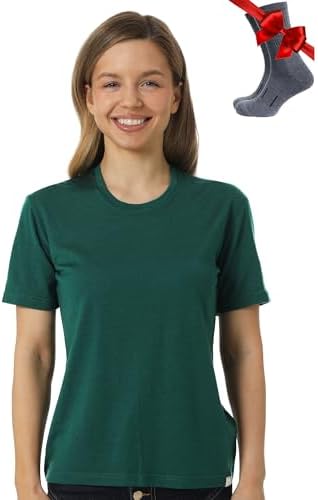 Merino.tech Damen T-Shirt aus 100% Merinowolle – Ideal für Sport und Wandern + OEKO-TEX Socken