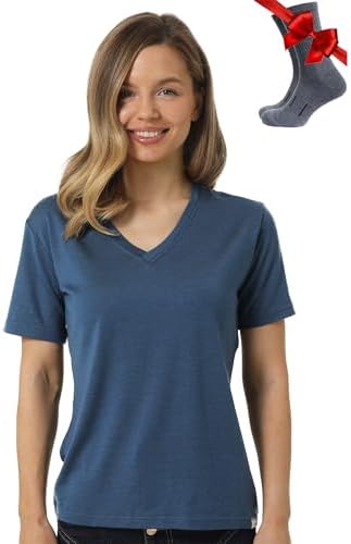 Merino.tech Damen T-Shirt aus 100% Merinowolle – Ideal für Sport und Wandern + OEKO-TEX Socken