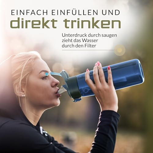 BERGKVIST® Outdoor Wasserfilterflasche OBSIDIAN 650ml mit Kompass - Ideal für Camping & Survival, sicheres Trinkwasser g