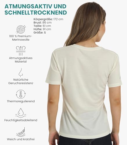 Merino.tech Damen T-Shirt aus 100% Merinowolle – Ideal für Sport und Wandern + OEKO-TEX Socken
