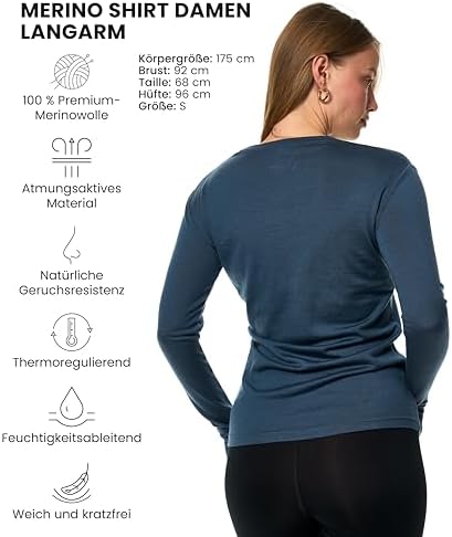 Merino.tech 100% Merino Langarmshirt Damen – Vielseitig für Alltag, Sport & Outdoor, OEKO-TEX STANDARD 100