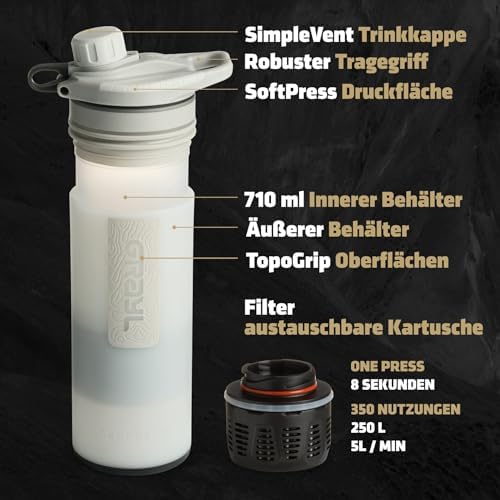 GRAYL GeoPress 710ml Wasserfilter für Outdoor-Abenteuer | 99,99% Bakterien- und Viruselimination | Ideal zum Camping und