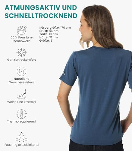 Merino.tech Damen T-Shirt aus 100% Merinowolle – Ideal für Sport und Wandern + OEKO-TEX Socken