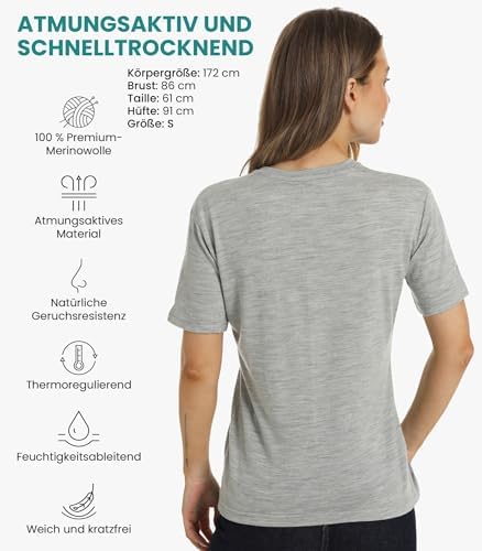 Merino.tech Damen T-Shirt aus 100% Merinowolle – Ideal für Sport und Wandern + OEKO-TEX Socken