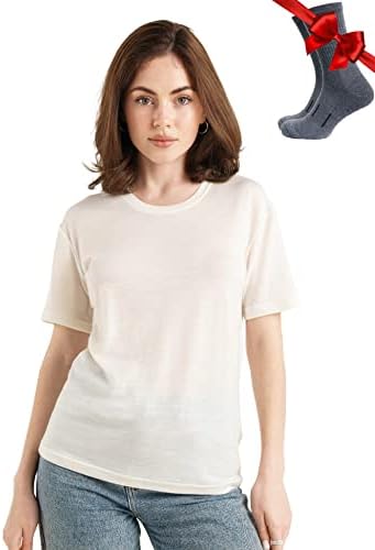 Merino.tech Damen T-Shirt aus 100% Merinowolle – Ideal für Sport und Wandern + OEKO-TEX Socken