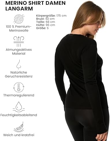 Merino.tech 100% Merino Langarmshirt Damen – Vielseitig für Alltag, Sport & Outdoor, OEKO-TEX STANDARD 100