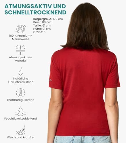Merino.tech Damen T-Shirt aus 100% Merinowolle – Ideal für Sport und Wandern + OEKO-TEX Socken