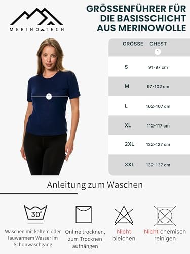 Merino.tech Damen T-Shirt aus 100% Merinowolle – Ideal für Sport und Wandern + OEKO-TEX Socken