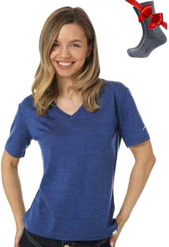 Merino.tech Damen T-Shirt aus 100% Merinowolle – Ideal für Sport und Wandern + OEKO-TEX Socken