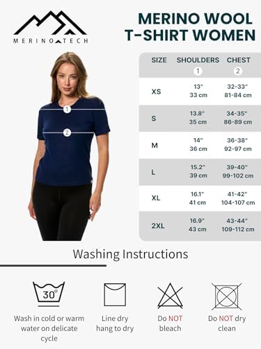 Merino.tech Damen T-Shirt aus 100% Merinowolle – Ideal für Sport und Wandern + OEKO-TEX Socken