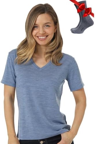Merino.tech Damen T-Shirt aus 100% Merinowolle – Ideal für Sport und Wandern + OEKO-TEX Socken