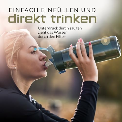 BERGKVIST® Outdoor Wasserfilterflasche OBSIDIAN 650ml mit Kompass - Ideal für Camping & Survival, sicheres Trinkwasser g