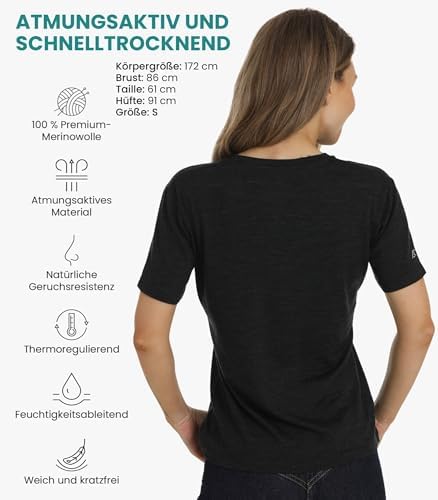 Merino.tech Damen T-Shirt aus 100% Merinowolle – Ideal für Sport und Wandern + OEKO-TEX Socken