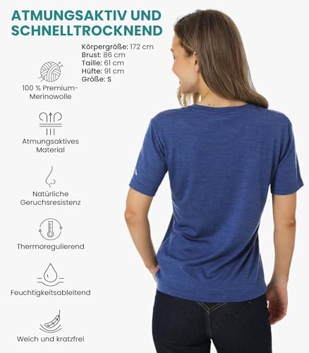 Merino.tech Damen T-Shirt aus 100% Merinowolle – Ideal für Sport und Wandern + OEKO-TEX Socken