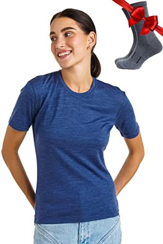 Merino.tech Damen T-Shirt aus 100% Merinowolle – Ideal für Sport und Wandern + OEKO-TEX Socken