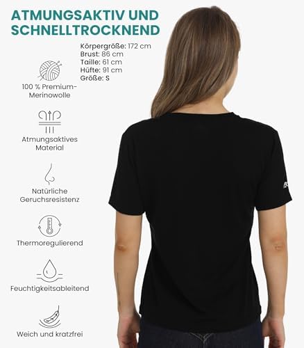 Merino.tech Damen T-Shirt aus 100% Merinowolle – Ideal für Sport und Wandern + OEKO-TEX Socken