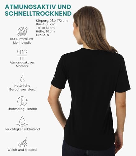 Merino.tech Damen T-Shirt aus 100% Merinowolle – Ideal für Sport und Wandern + OEKO-TEX Socken