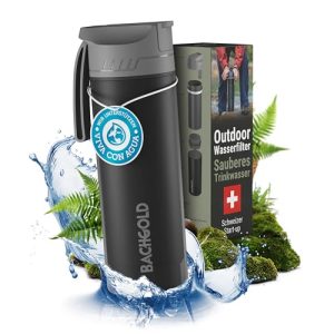 Bachgold® Profi Outdoor Wasserfilter Flasche 500ml - 1500L Kapazität, entfernt 99,99% Bakterien, ideal für Notfälle & Ab