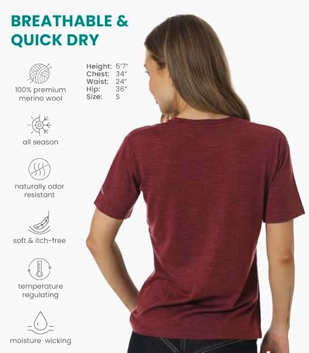 Merino.tech Damen T-Shirt aus 100% Merinowolle – Ideal für Sport und Wandern + OEKO-TEX Socken